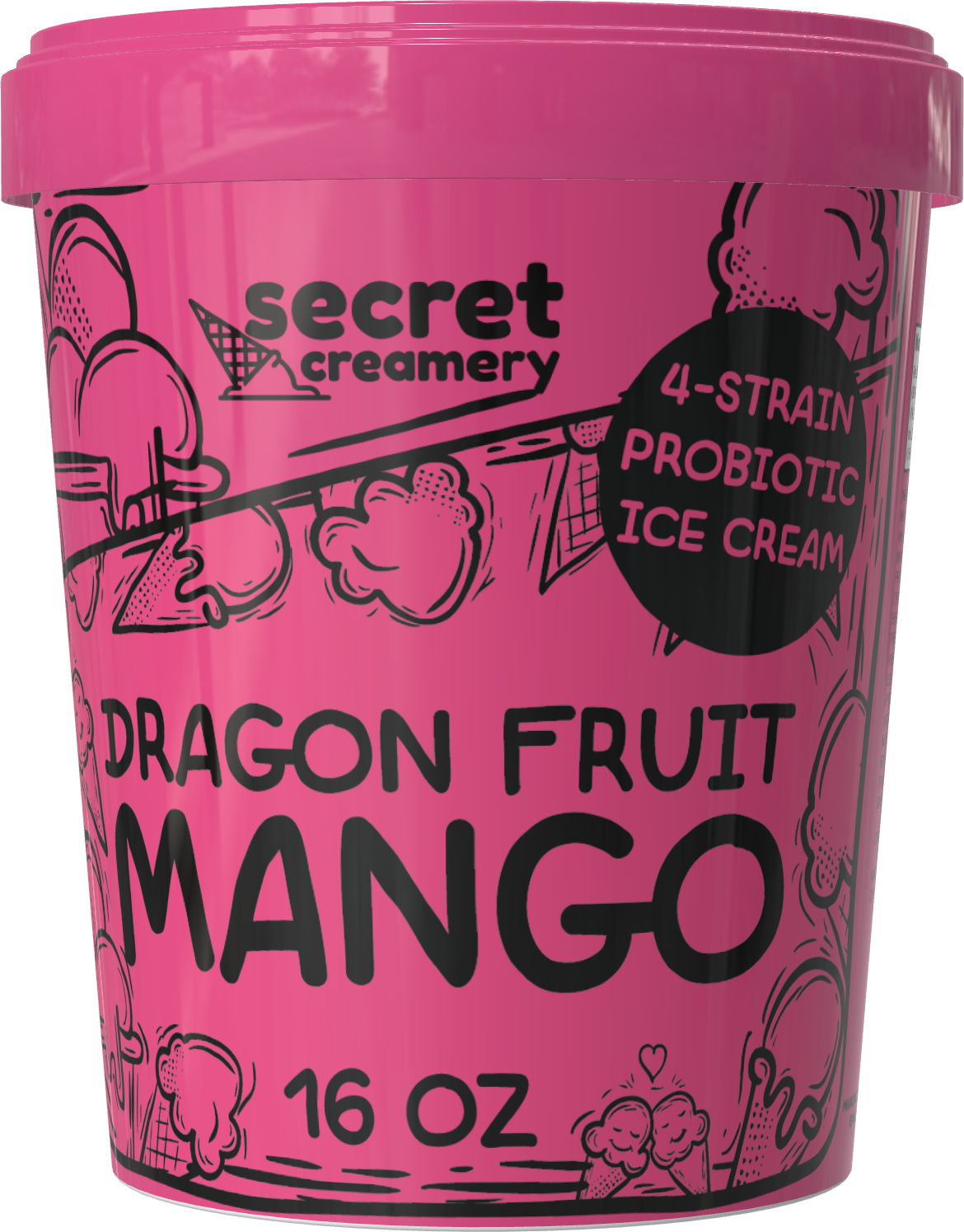 Secret Creamery Dragon Fruit Mango Probiotic 16 oz pint — 4-strain probiotic ice cream