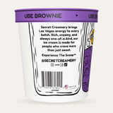 Secret Creamery Ube Brownie 16 oz pint — super premium ice cream — story side