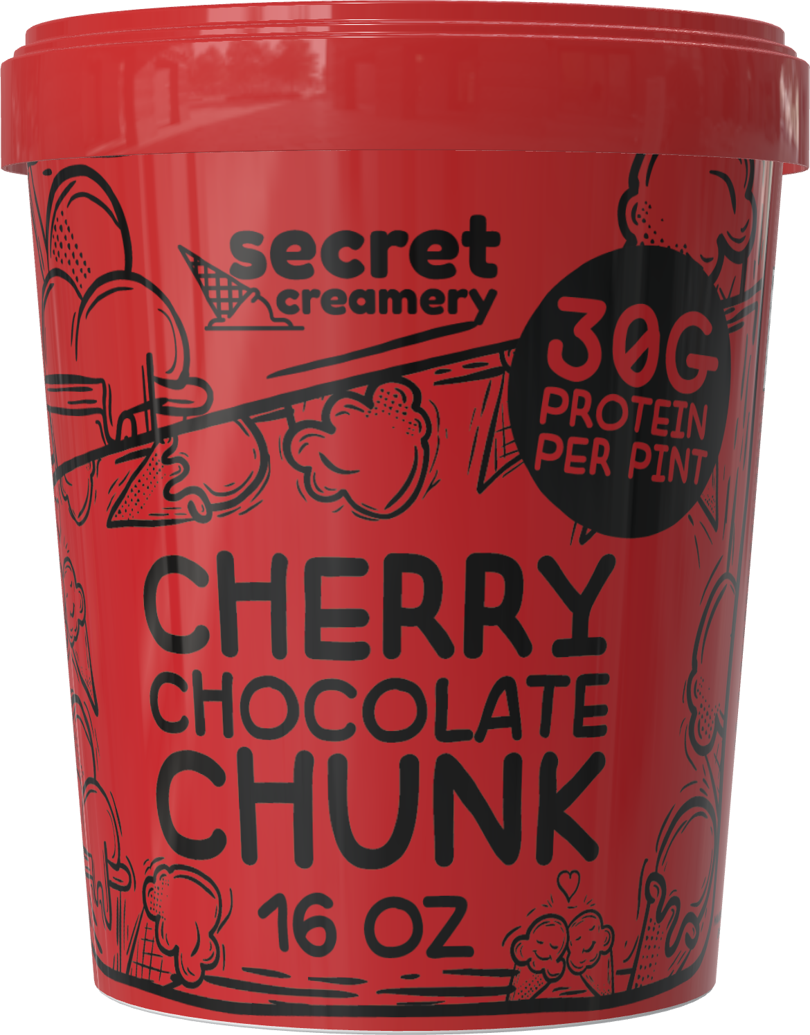 Secret Creamery Cherry Chocolate Chunk High Protein 16 oz pint — 30g protein per pint