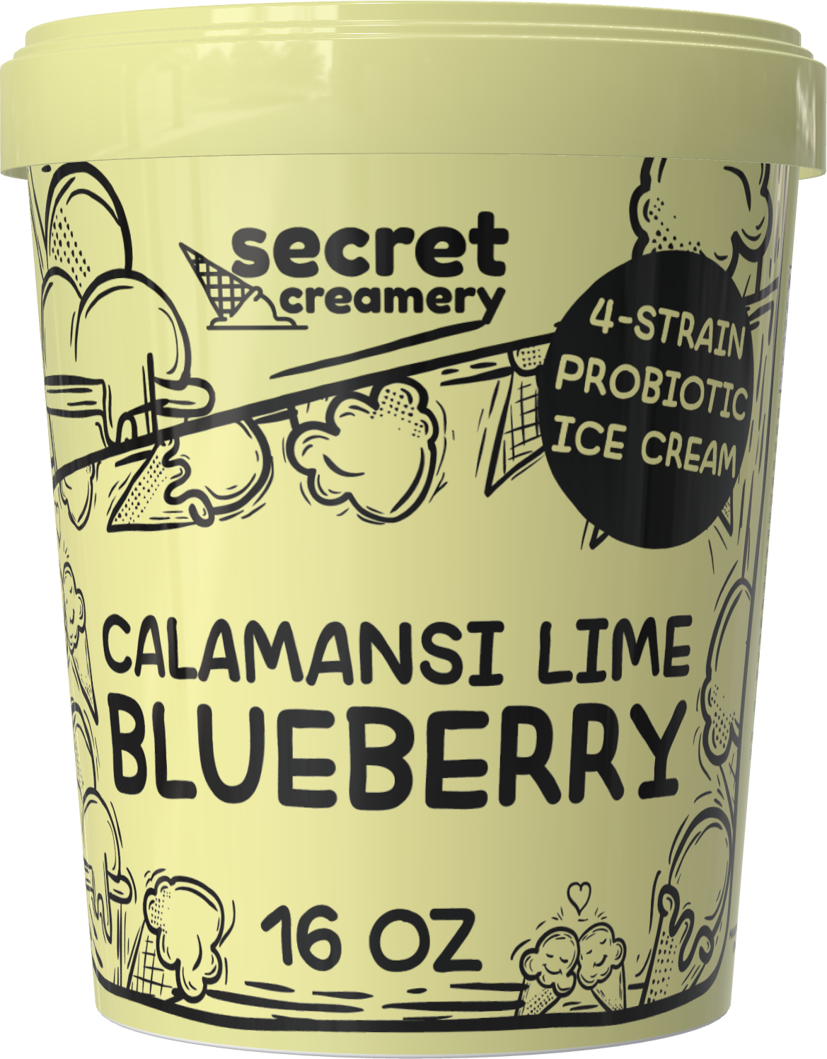 Secret Creamery Calamansi Lime Blueberry Probiotic 16 oz pint — 4-strain probiotic ice cream