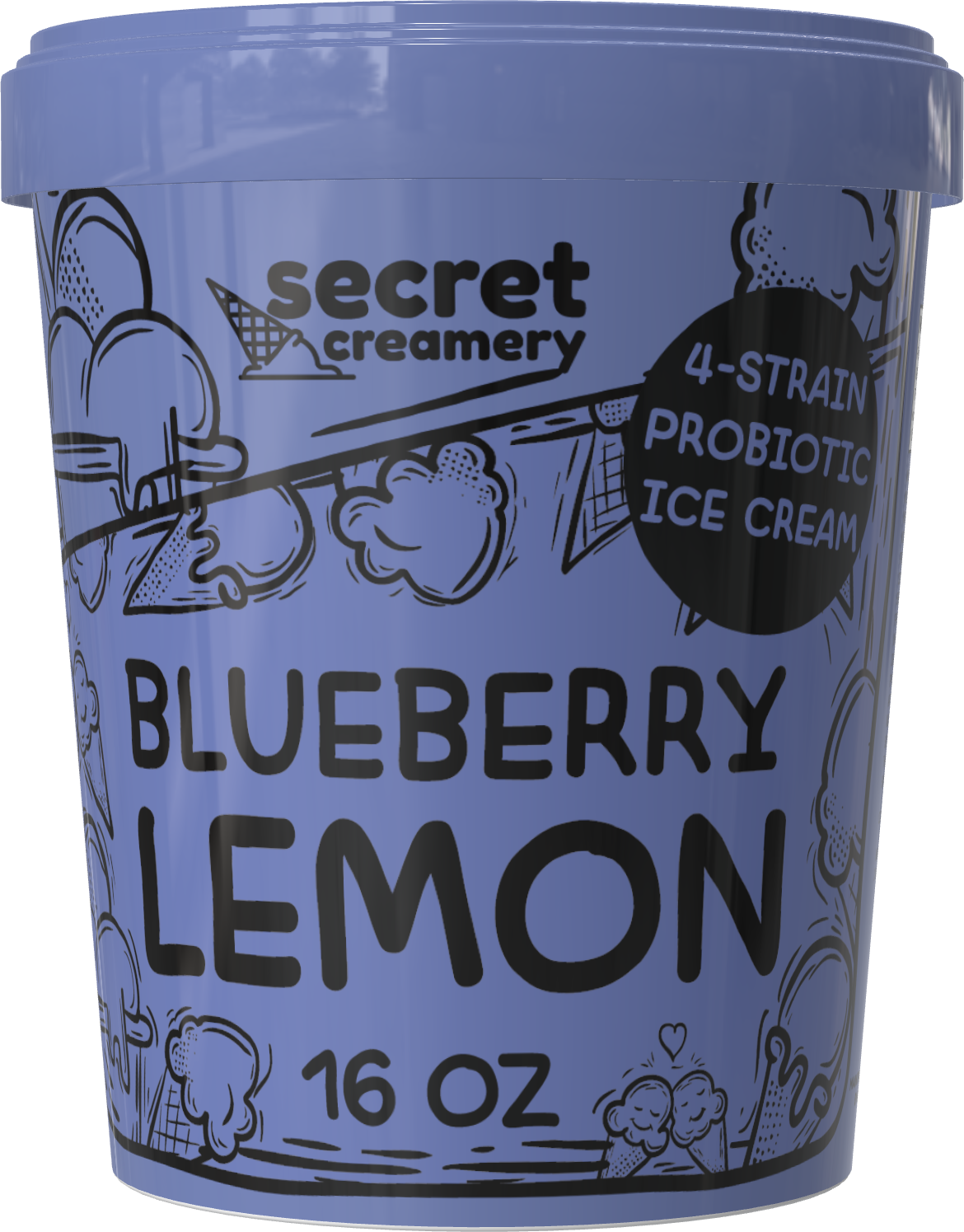 Secret Creamery Blueberry Lemon Probiotic 16 oz pint — 4-strain probiotic ice cream