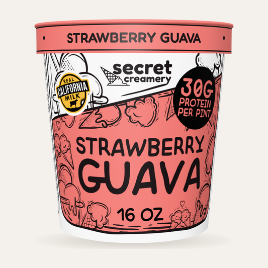 Secret Creamery Strawberry Guava — High Protein 16 oz pint — high protein ice cream (30g protein) — front